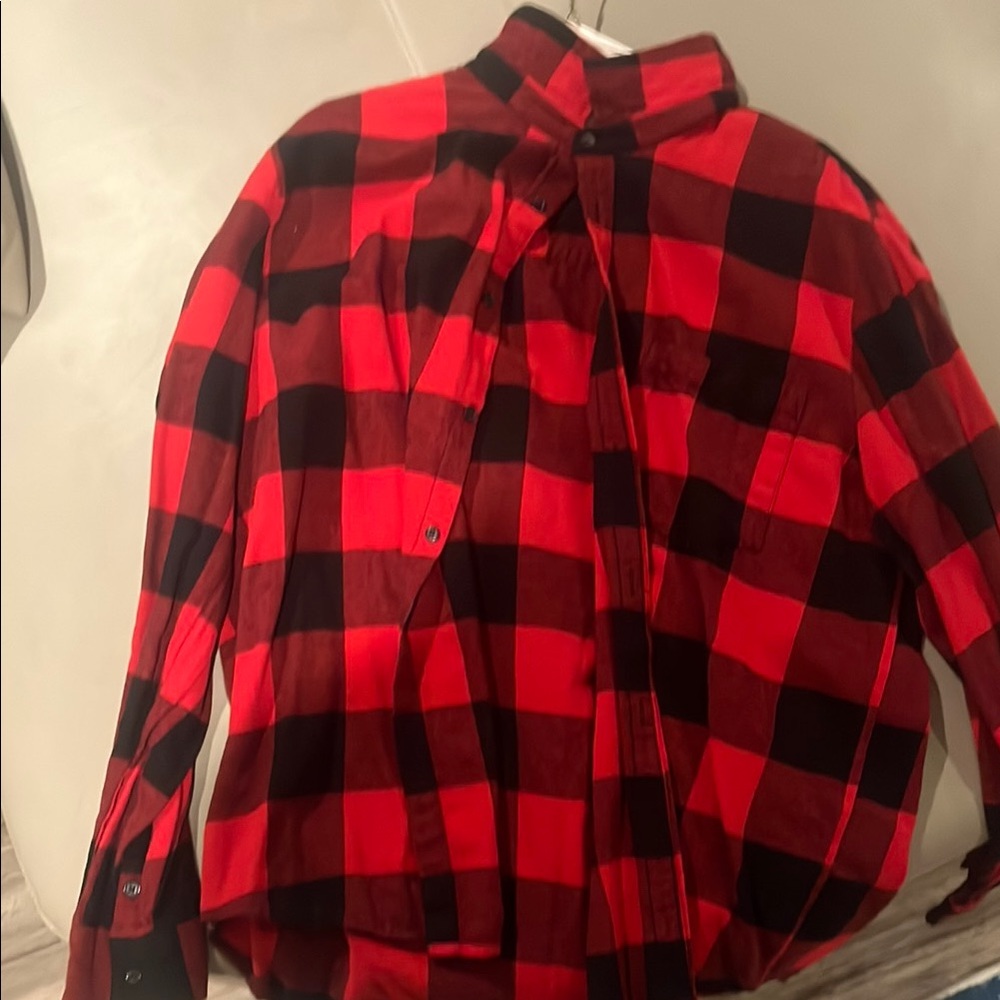 Red and Black Plaid Button-Up Shirt